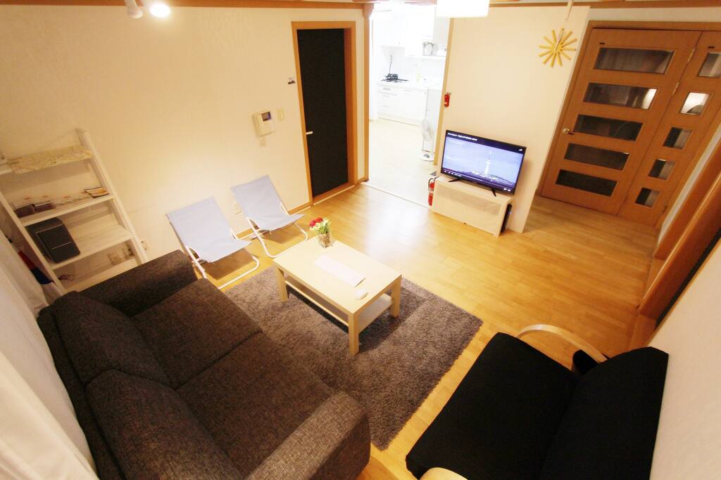Big living room with big flat HD TV