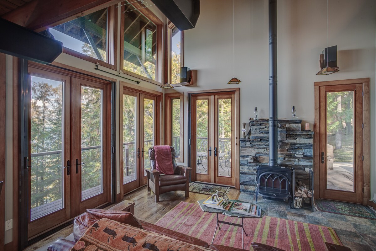French doors throughout open out to invite nature in.