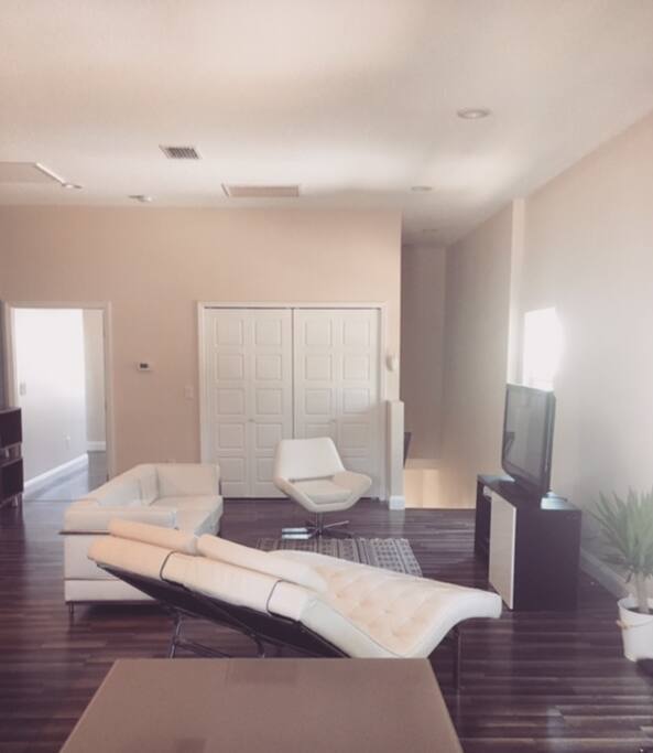 You'll find a modern theme throughout the living and dining room area!