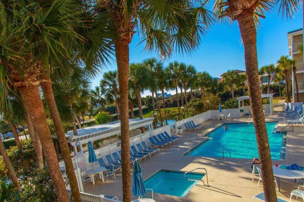 Enjoy views of the Caribbean pool right outside your condo.