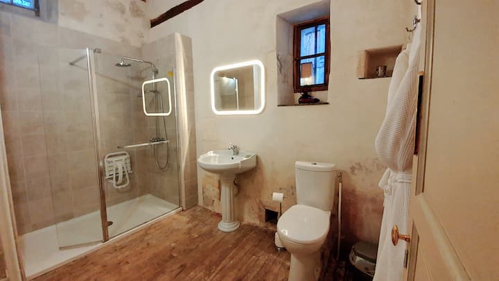 Knižničný apartmán s vlastnou kúpeľňou prispôsobený sprchovacím kútom