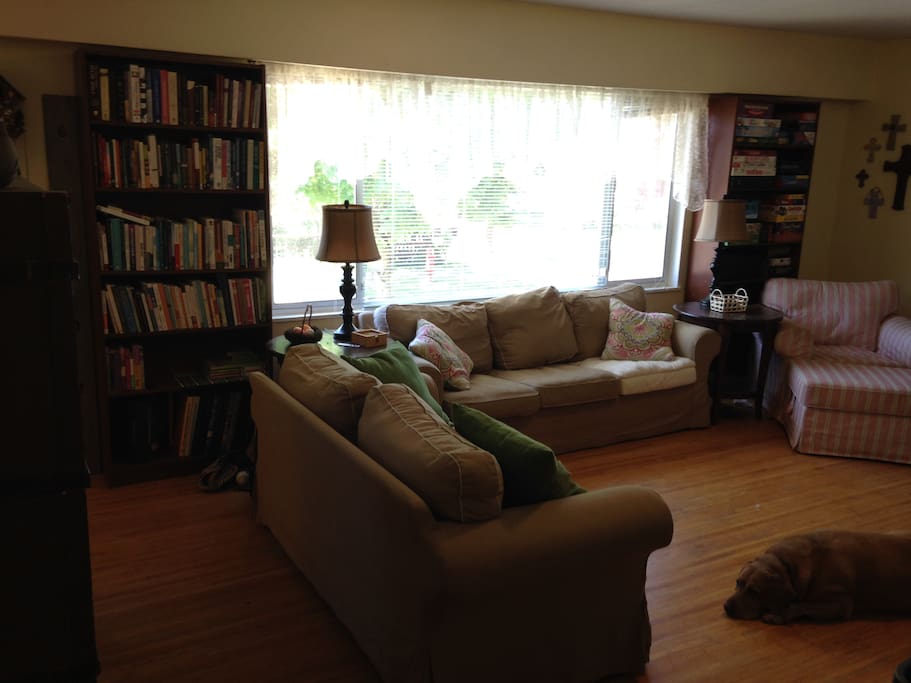Living Room, yellow lab will not be there. :-)