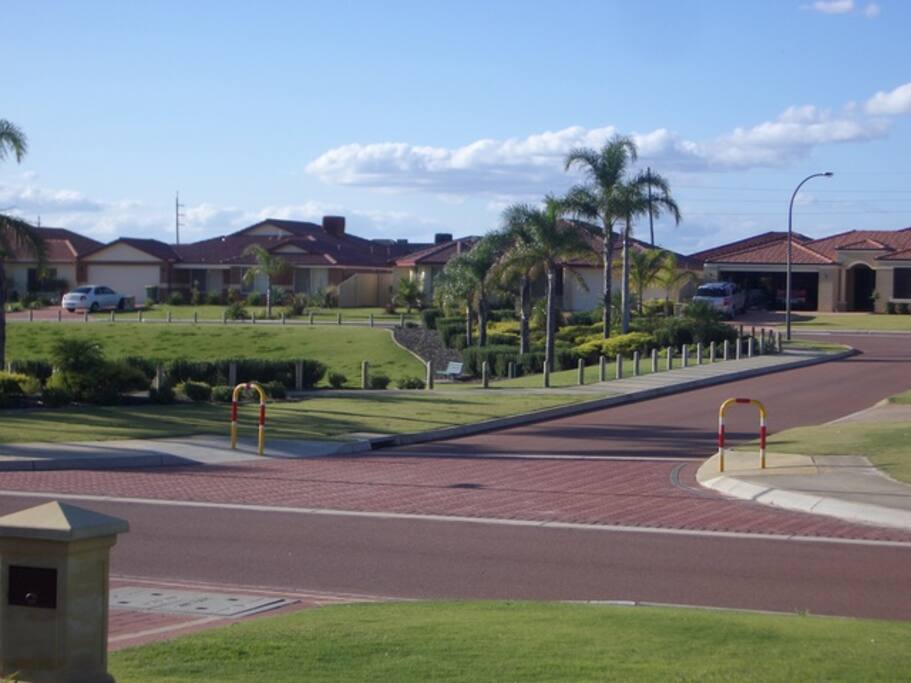 View from our front Door to the open green across the road