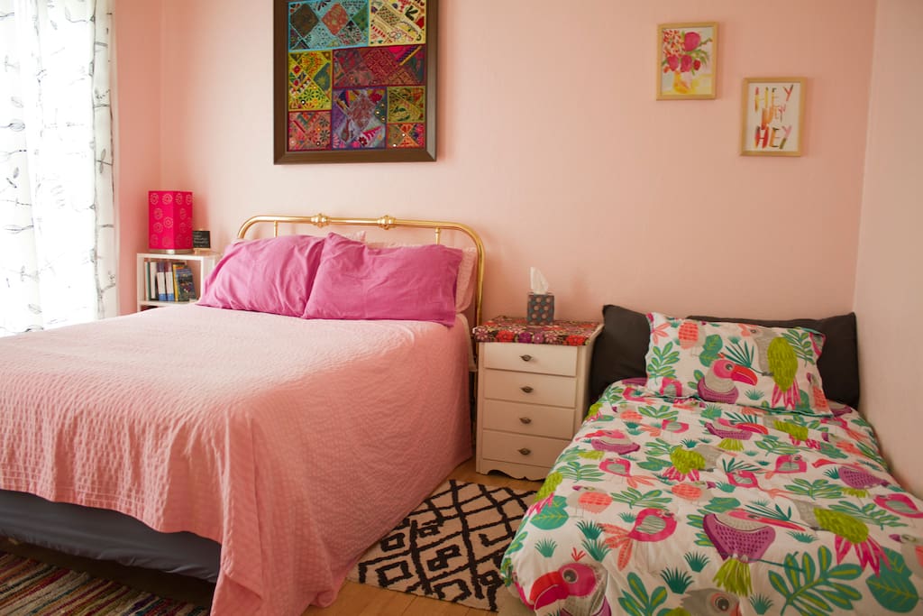 The Pink Room:
1 Full size bed
1 Twin bed
