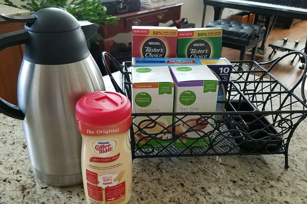 Regular coffee and tea provided. Variety may change.