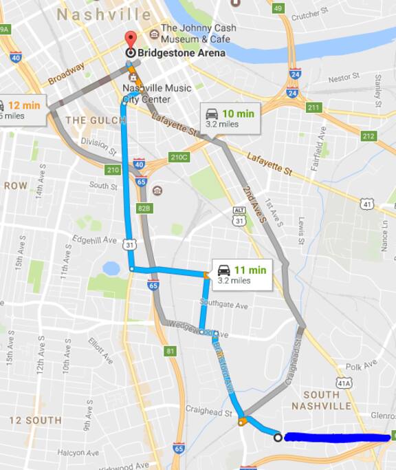 Short Cab/Uber/Lyft to Downtown.