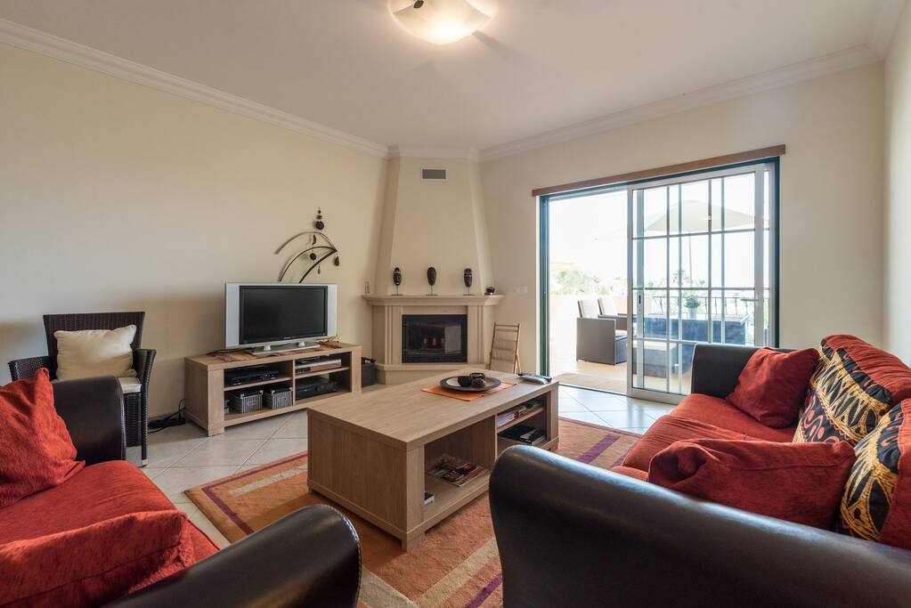 A spacious and fresh living room with A/C.