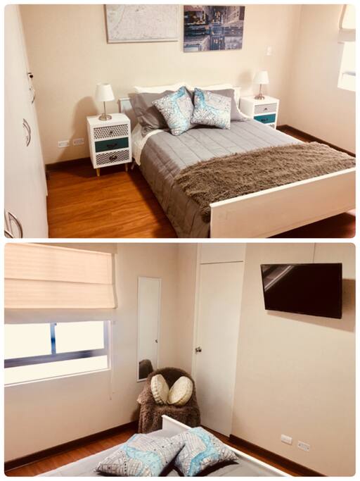 Cuarto principal con cama de dos plazas con clóset