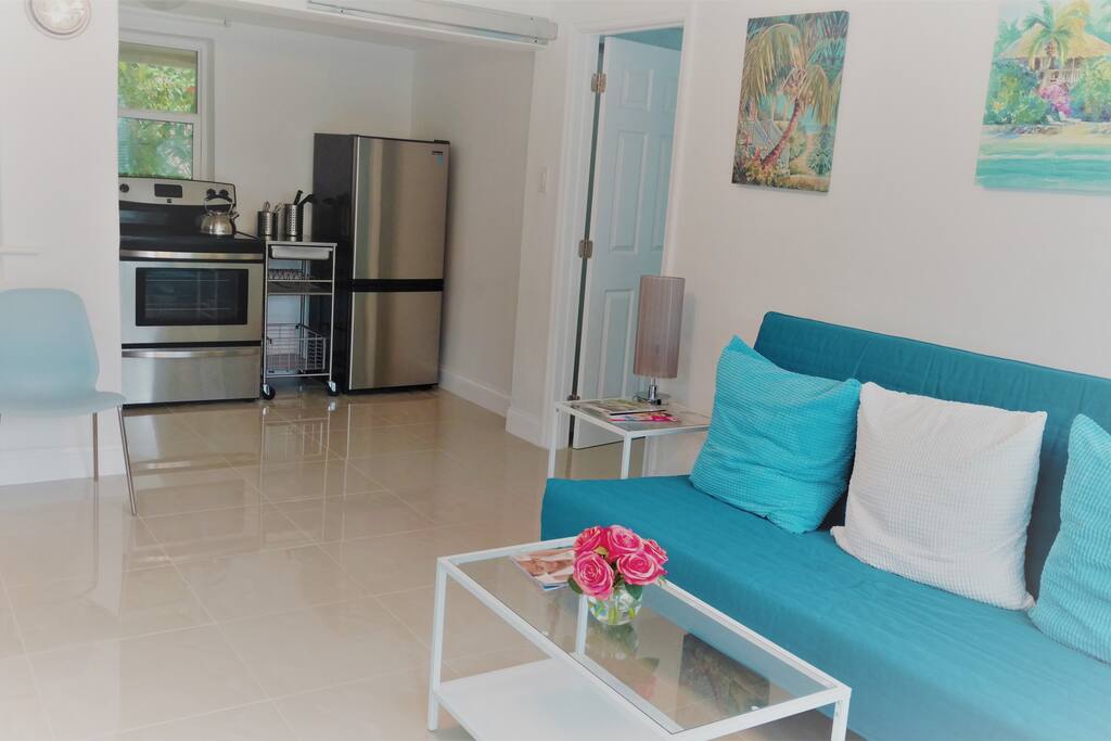 sitting room and kitchen