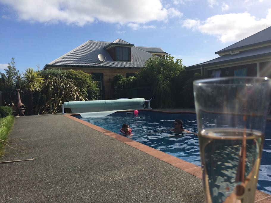 You can see the pool house from the pool area. Please keep security gates closed so small ones don't wonder unattended near the pool.
