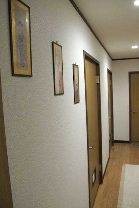 The hallway.. the black room the first door on the left