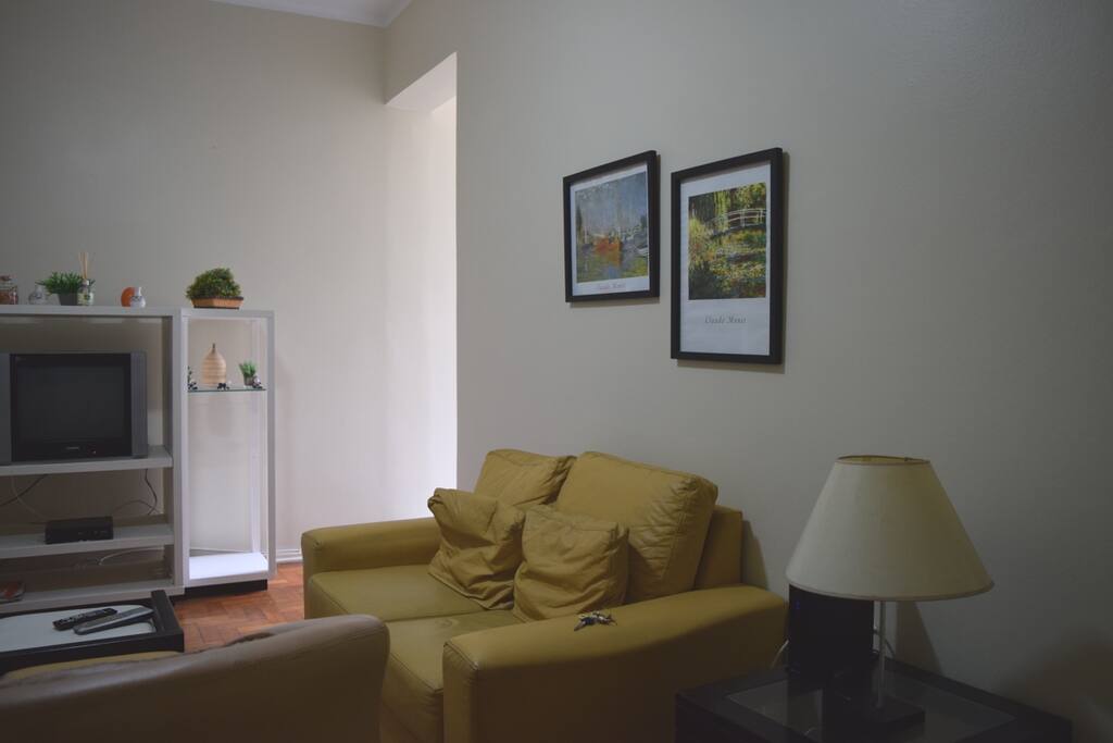 Spacious living room, with comfy couch and dinning table