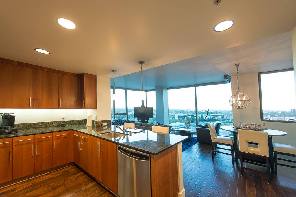 The kitchen looking towards the bar/great room.