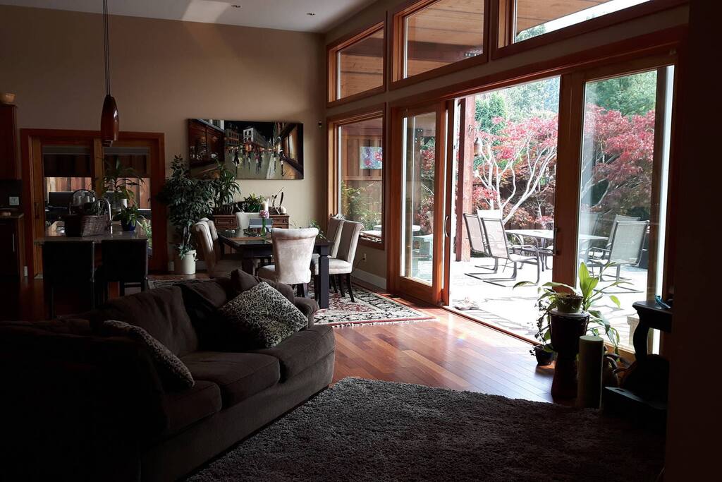 Living space has 12ft ceiling with floor to ceiling windows.