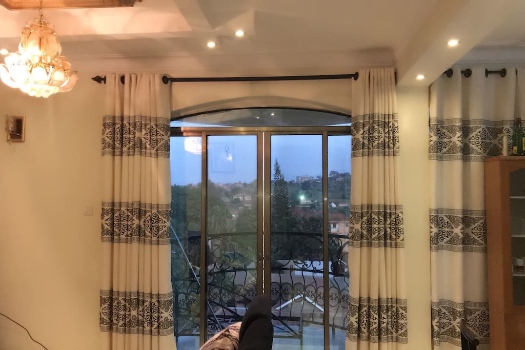 The view of the balcony from inside the sitting room