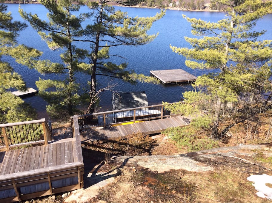 Stairs leading down to private dock
