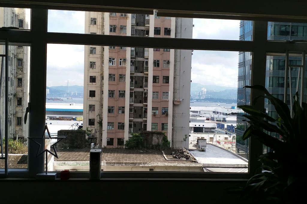 View from living room with big window.