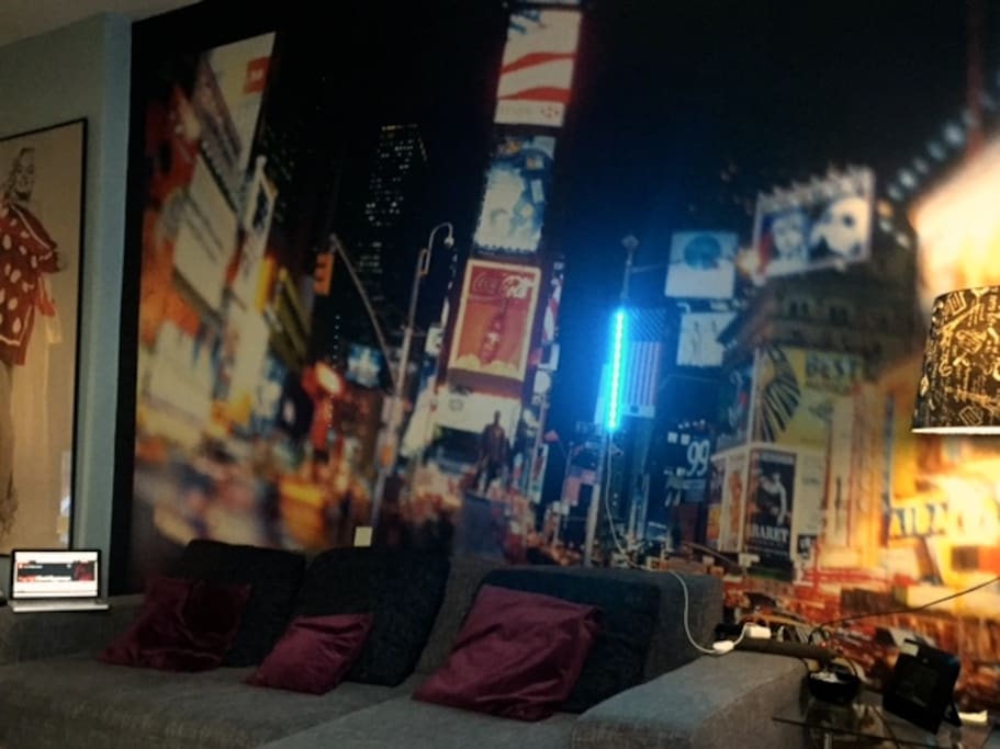 XXL Couch with NY Wallpaper