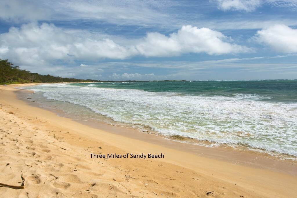 3 miles of sugary sand.