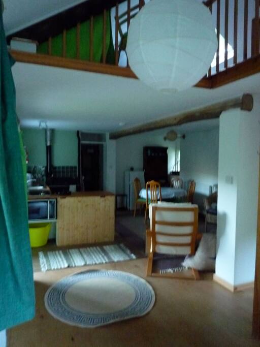 Inside view, taking in the kitchen and view to the diner / livingroom
