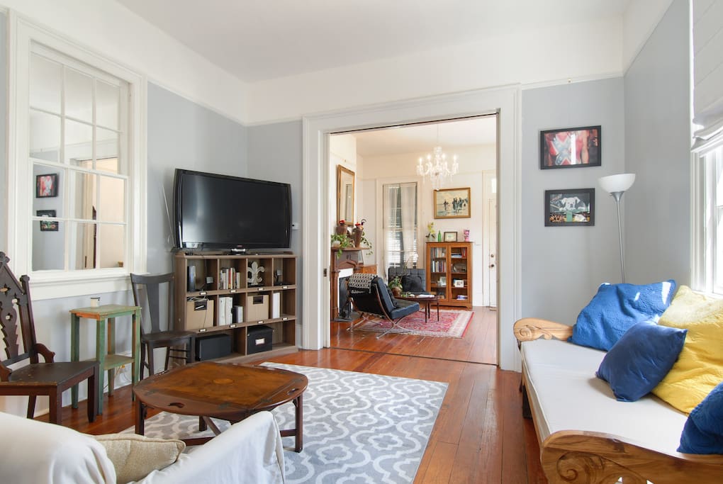 Living room with large flat screen TV