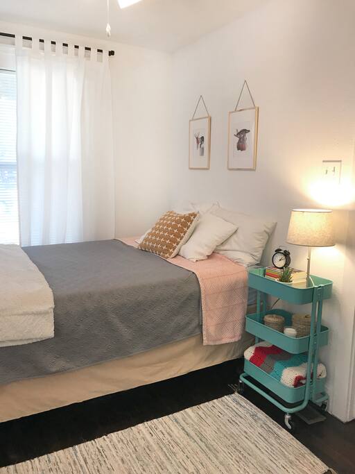 Comfortable double bed with memory foam topper.