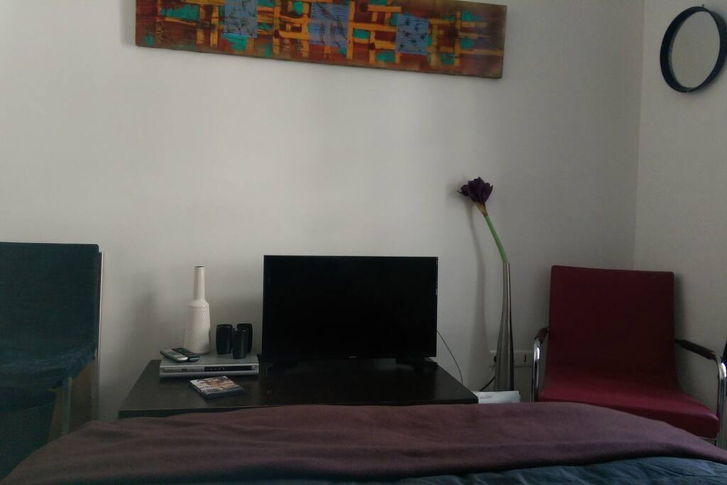 la chambre comprend une television et un lecteur dvd