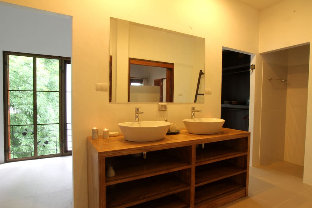 Double wash basin with separate toilet and separate shower room