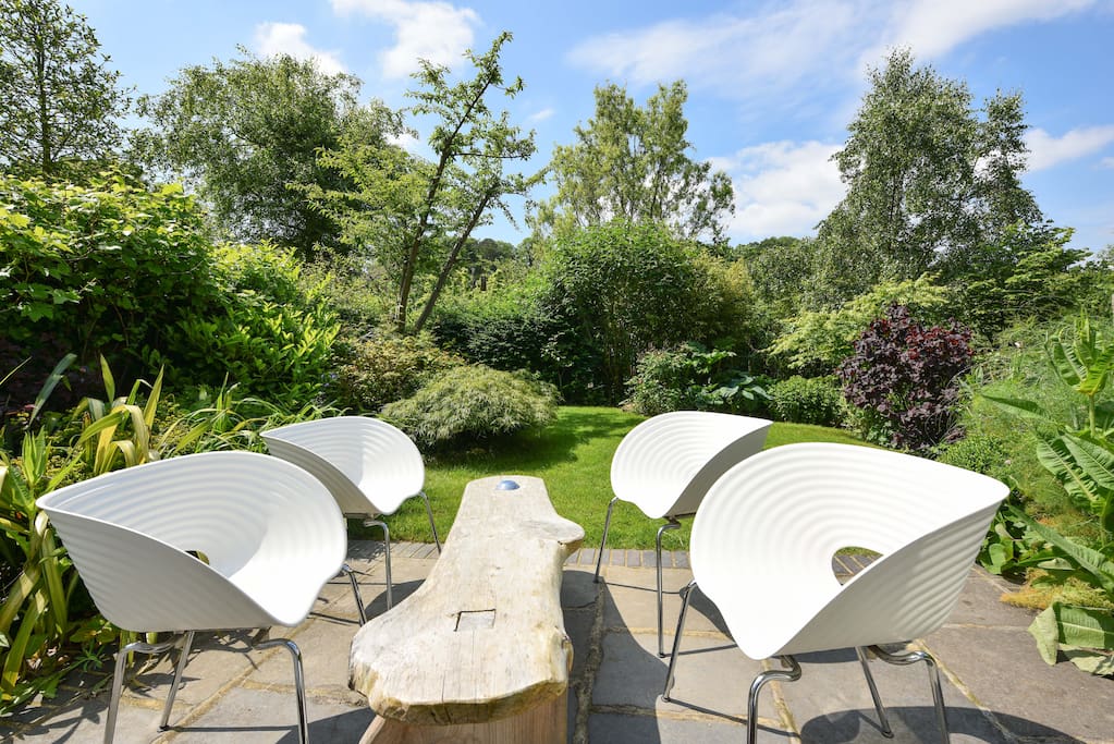 Designer garden chairs on the sun terrace. Perfect for breakfast through to a glass of wine in the evening.