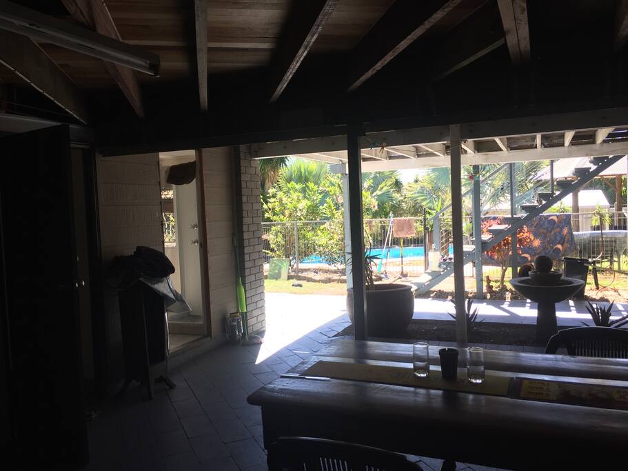 Undercover dining area, view of the pool