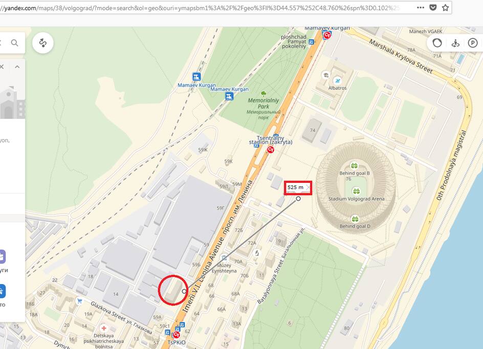 500 metres to stadium Volgograd Arena