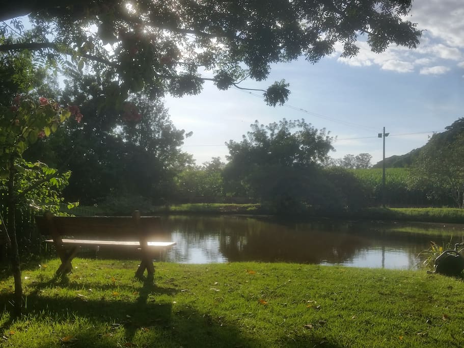 Vista da represa ao lado da varanda
