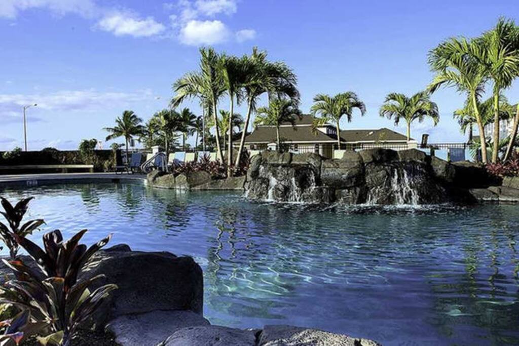 Relax by the sound of waterfalls by the pool!