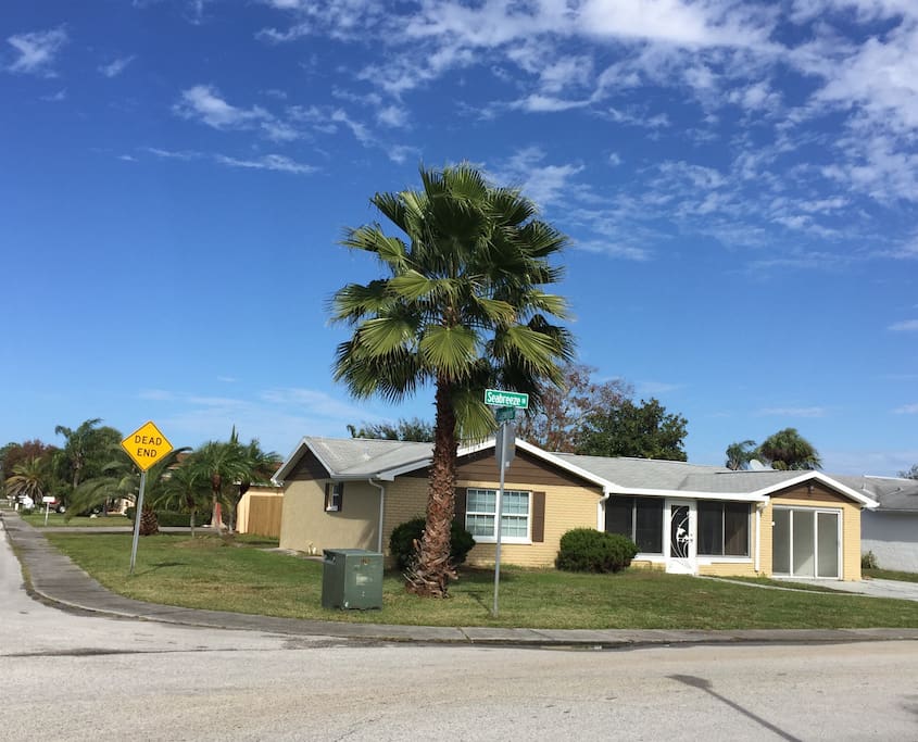 House sits on corner lot on a dead end in a quiet neighborhood.