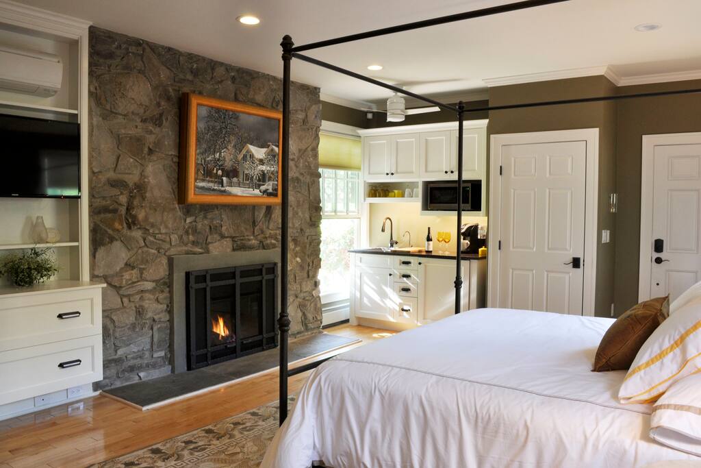 Cozy fireplace.