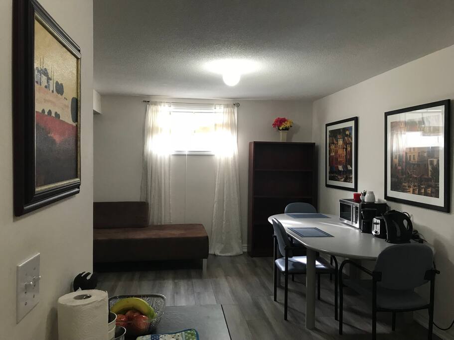 Very spacious, clean and private studio complete with a double bed, sofa/day bed, table and chairs, book shelf, closet, mini fridge, microwave, coffee maker, toaster, electric kettle. The room also has a private newly installed washroom/shower all for your own use. Brand new flooring installed June 2018.