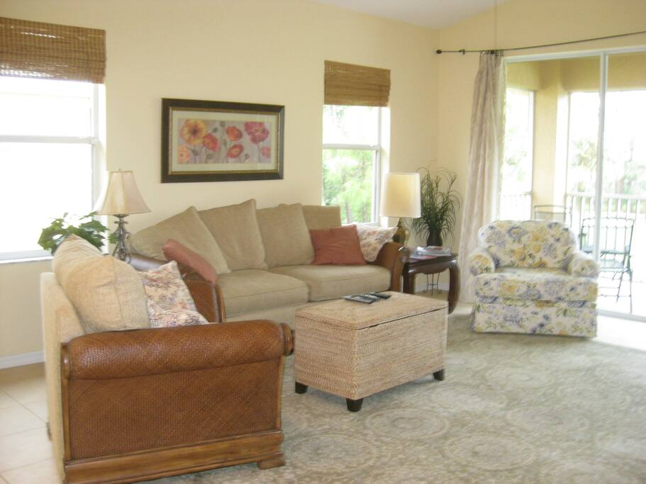 Your open plan living room (note the high ceiling and brightness of the room-without lights)