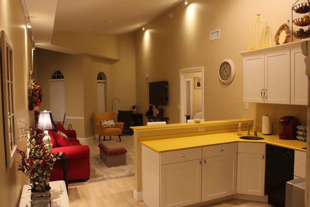 Kitchen and Living Room with 55" Smart TV