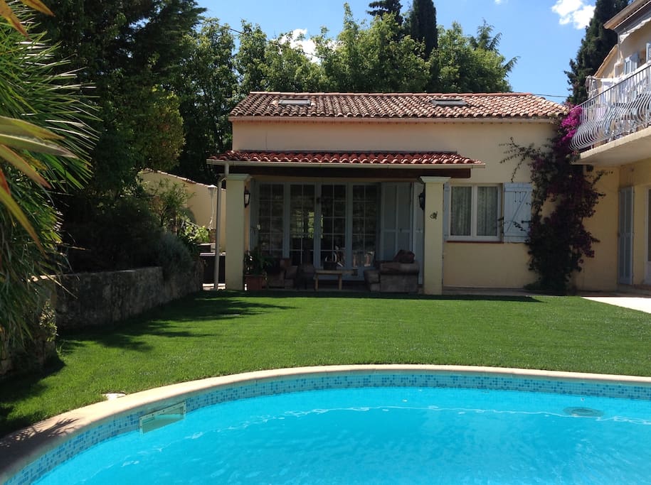 A beautiful cottage for your accommodation with French doors onto a terrace and garden with pool