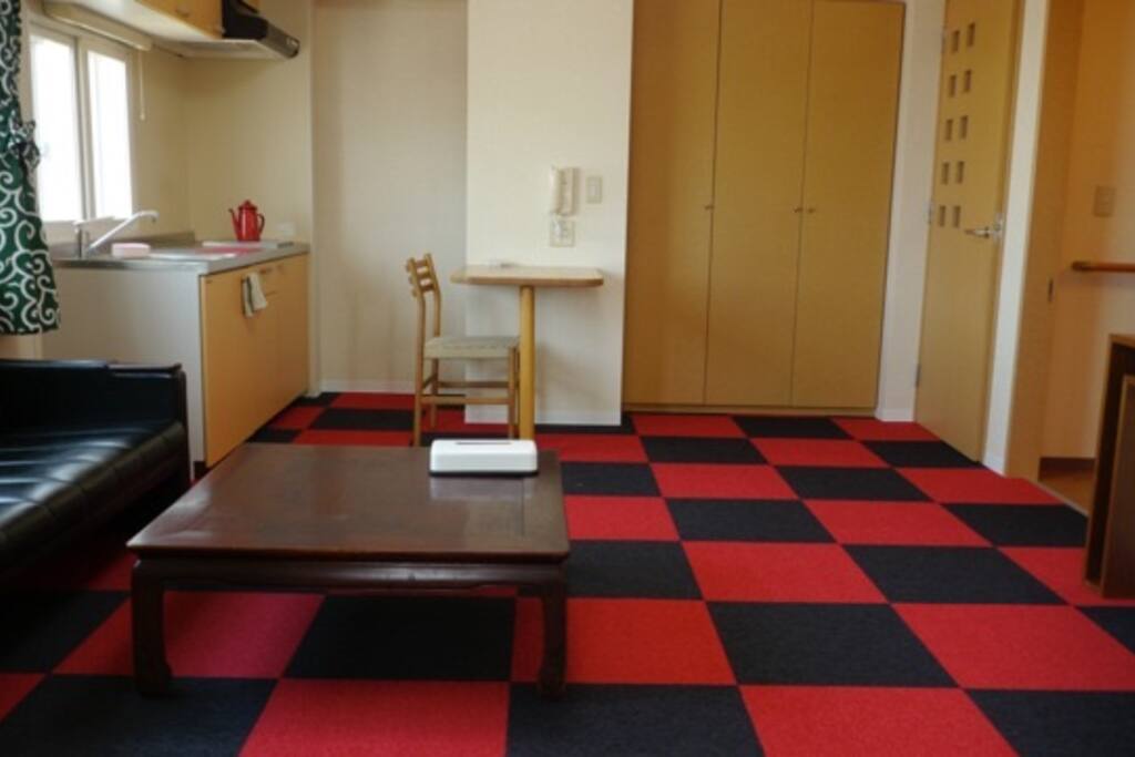 there is a little kitchen.