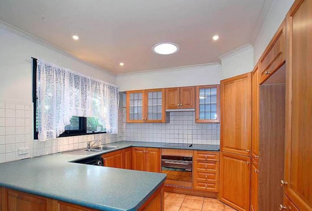 Nice kitchen To Cook in with Microwave and Dishwasher kettle toaster etc and Cooking Utensils