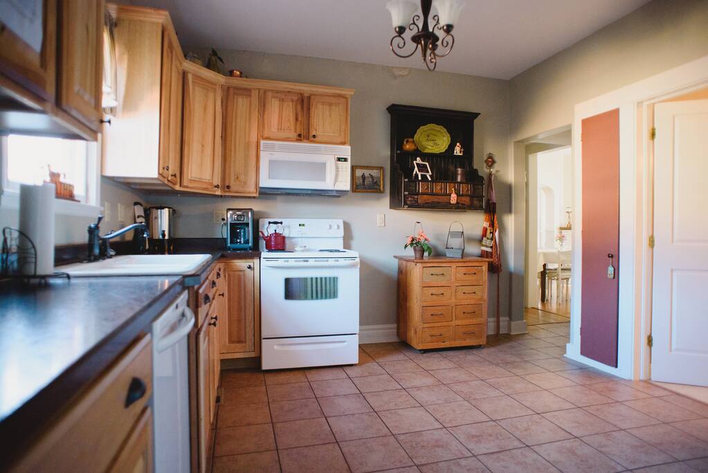 Our fully equipped kitchen with 50 place settings of dishes, utensils and glassware plus much more!