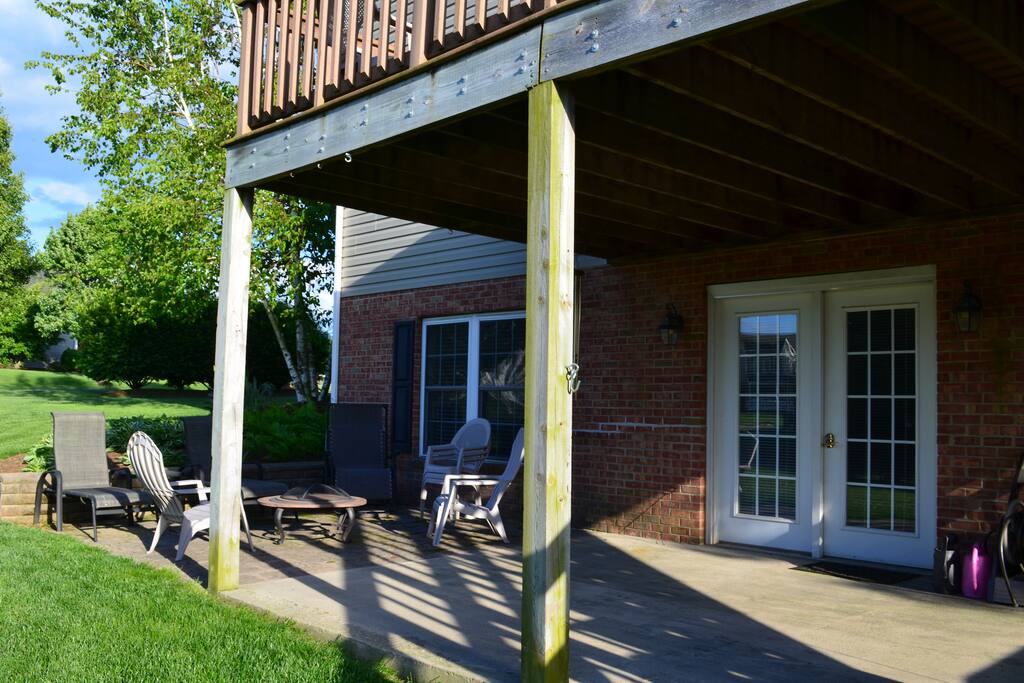 Your private entrance to basement space and fire pit to enjoy