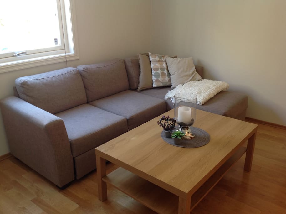 Sofa og stue bord.