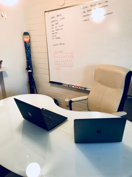 Glass Desk with Dry Erase Board, Printer, and Wi-Fi