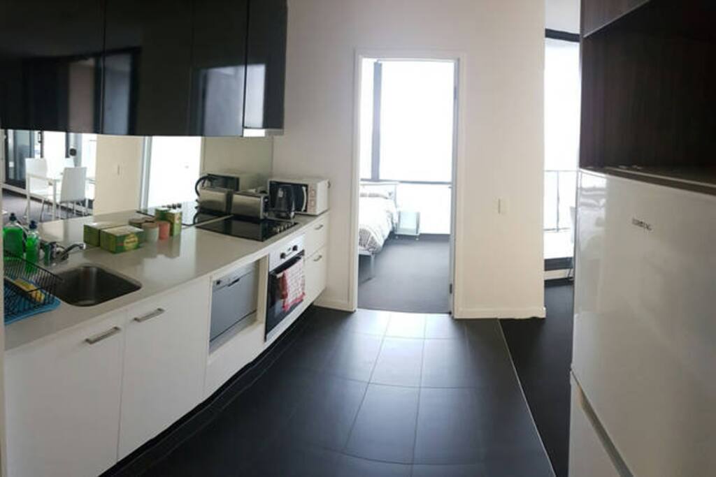 Shared kitchen area facing your room