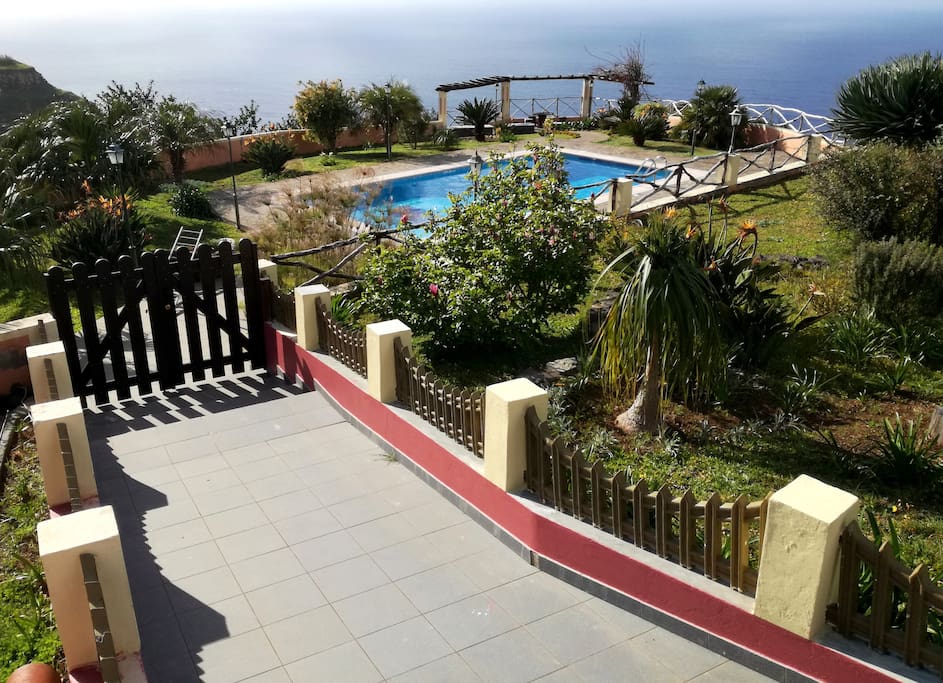 Beautiful gardens and stunning view of the blue sea
