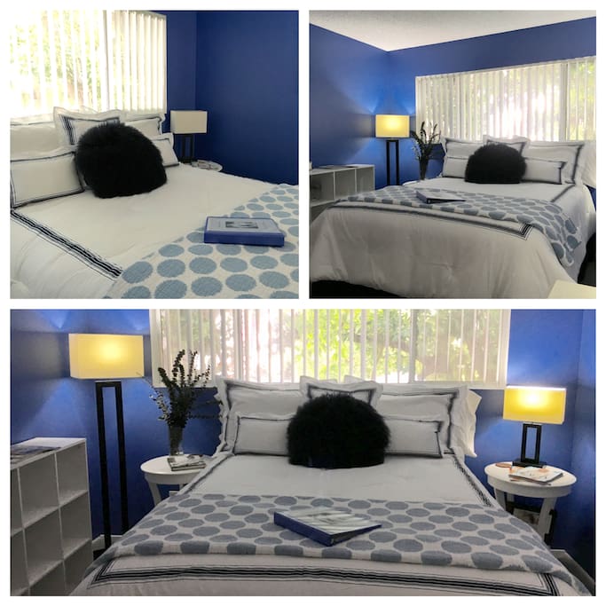 Our newly redecorated 'To Catch a Thief' room--part of our Golden Era Hollywood, Alfred Hitchcock & Cary Grant apartment theme--features Great Sunlight, a New Bed, Carpets & Paint, Famous Amos Cookies, bottled water, York Peppermint Patties, and more.