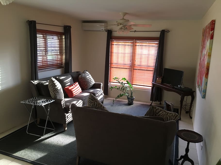 Living room area with garden views.