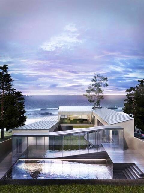 Modern beach walk house with pool